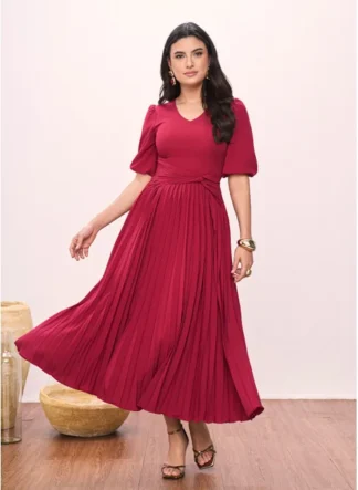 Vestido de Crepe Plissado Vermelho ref28268 - Titanium