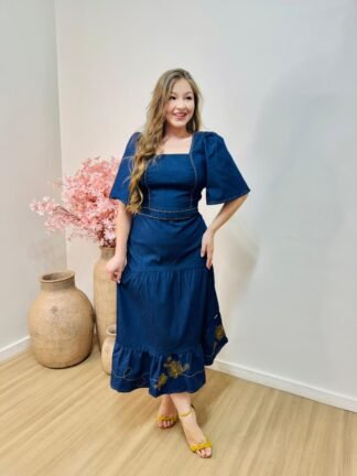 28271 VESTIDO JEANS BORDADO 120CM - Titanium