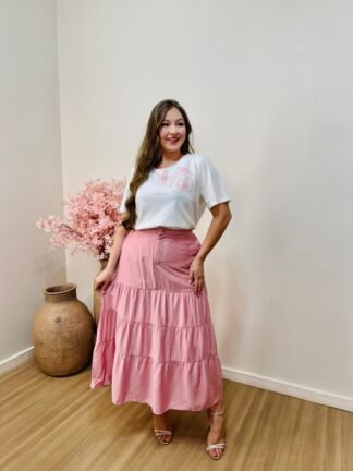 Conjunto Rosa Claro Com Blusa com Bordados - MAGDA OCCHI
