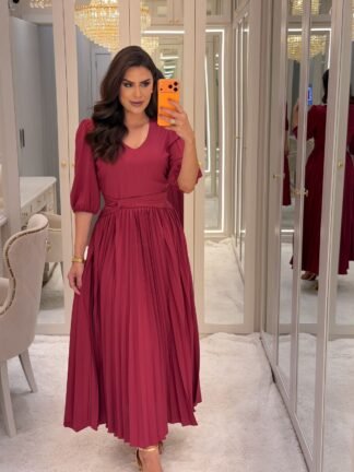 Vestido de Crepe Plissado Vermelho ref28268 - Titanium
