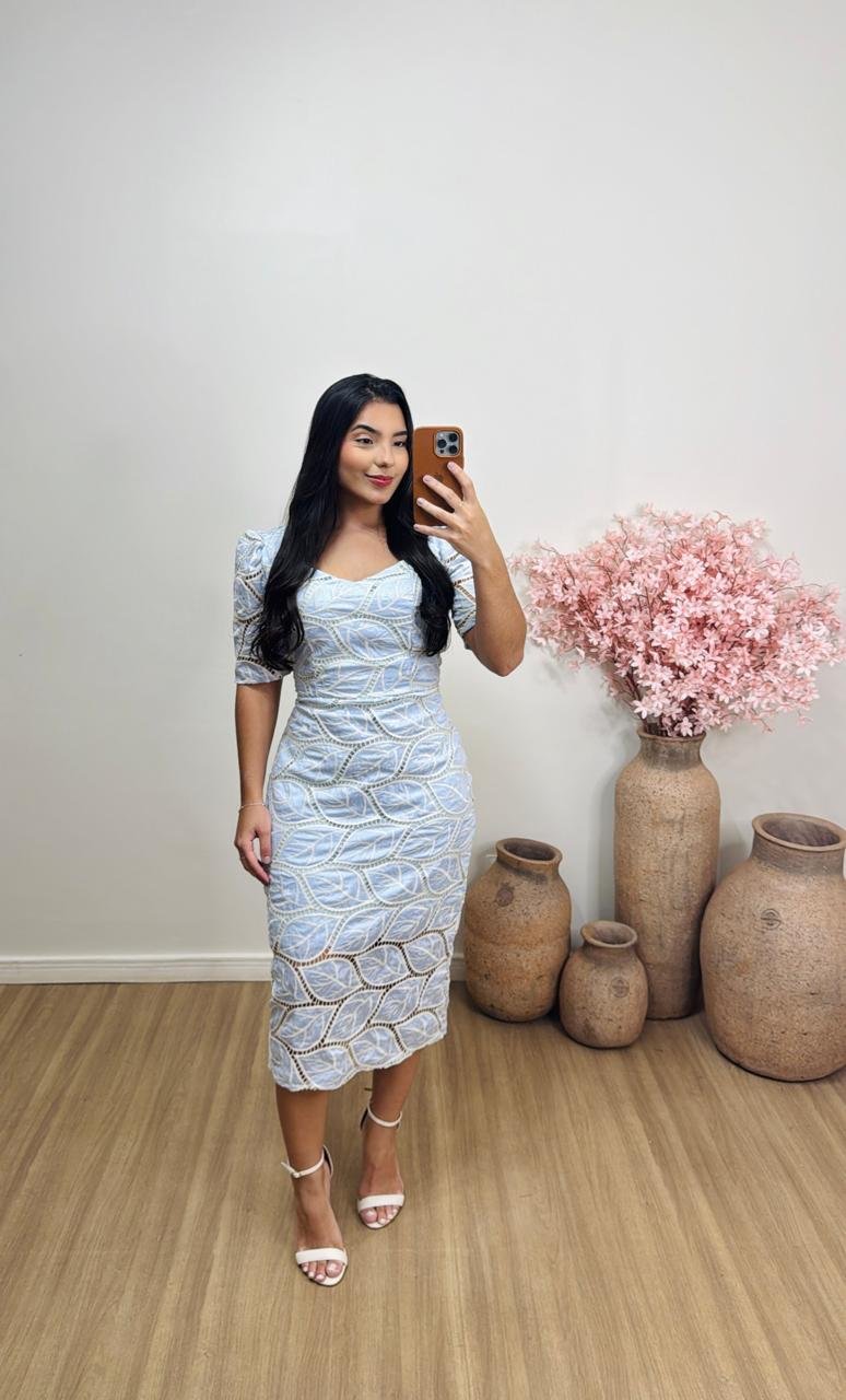 Vestido de richelieu azul - Menina de Fé