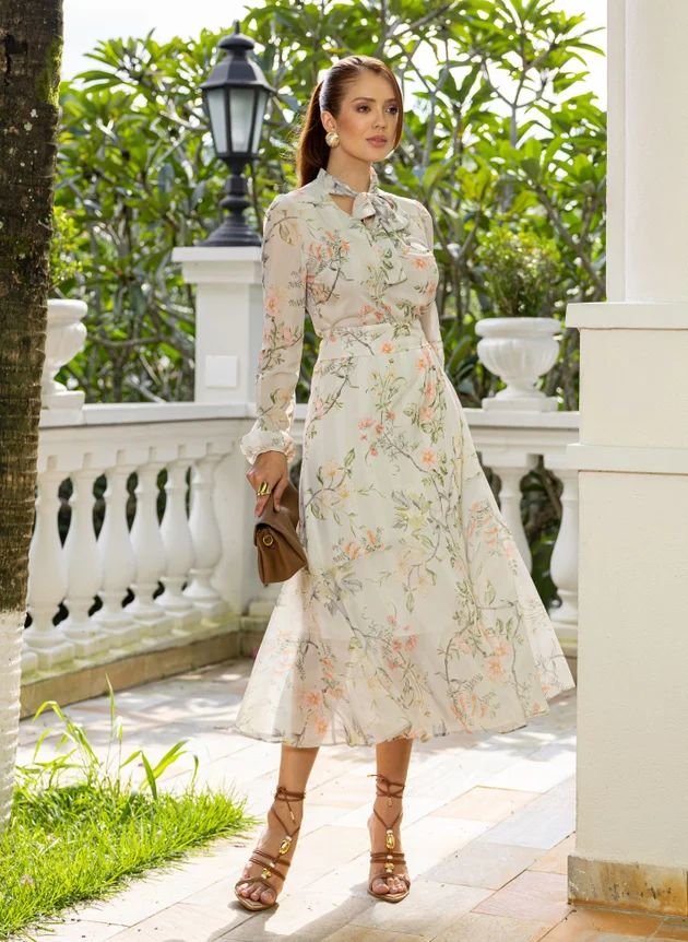 VESTIDO MIDI FLORAL VERDE CLARO SUELY - JANY PIM - Imagem 4