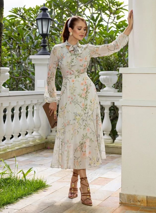 VESTIDO MIDI FLORAL VERDE CLARO SUELY - JANY PIM