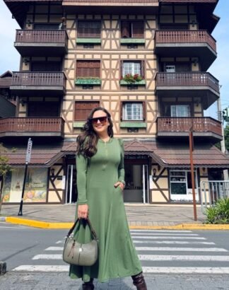 Vestido Verde Militar Fabiane - Aline Cerkunvis