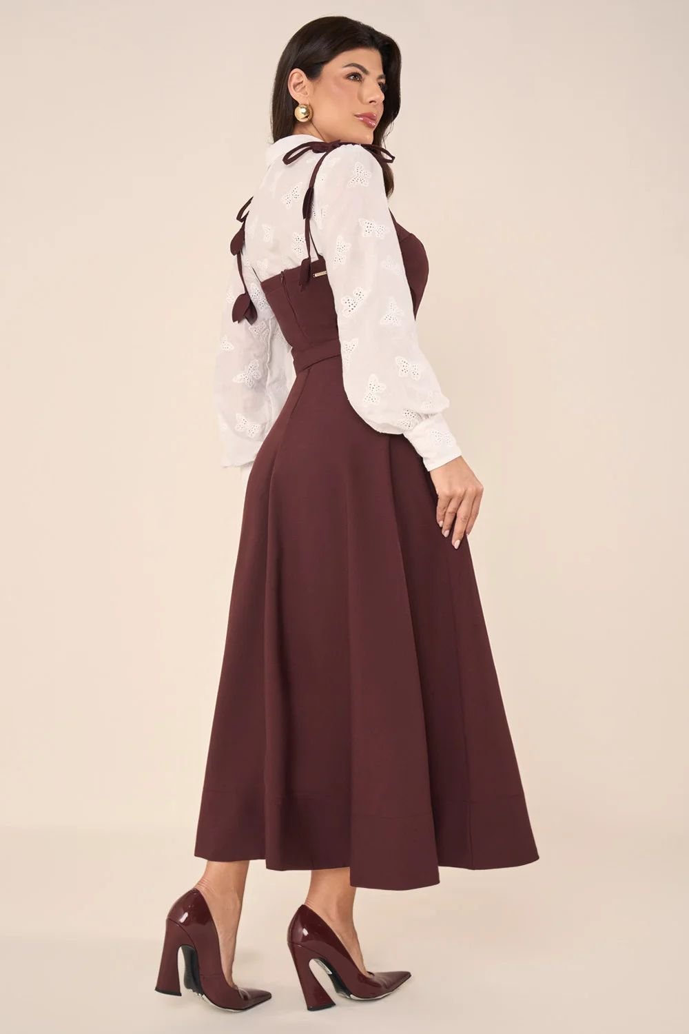 Vestido Midi Marrom com Camisa Bordada - Fascinius - Imagem 3