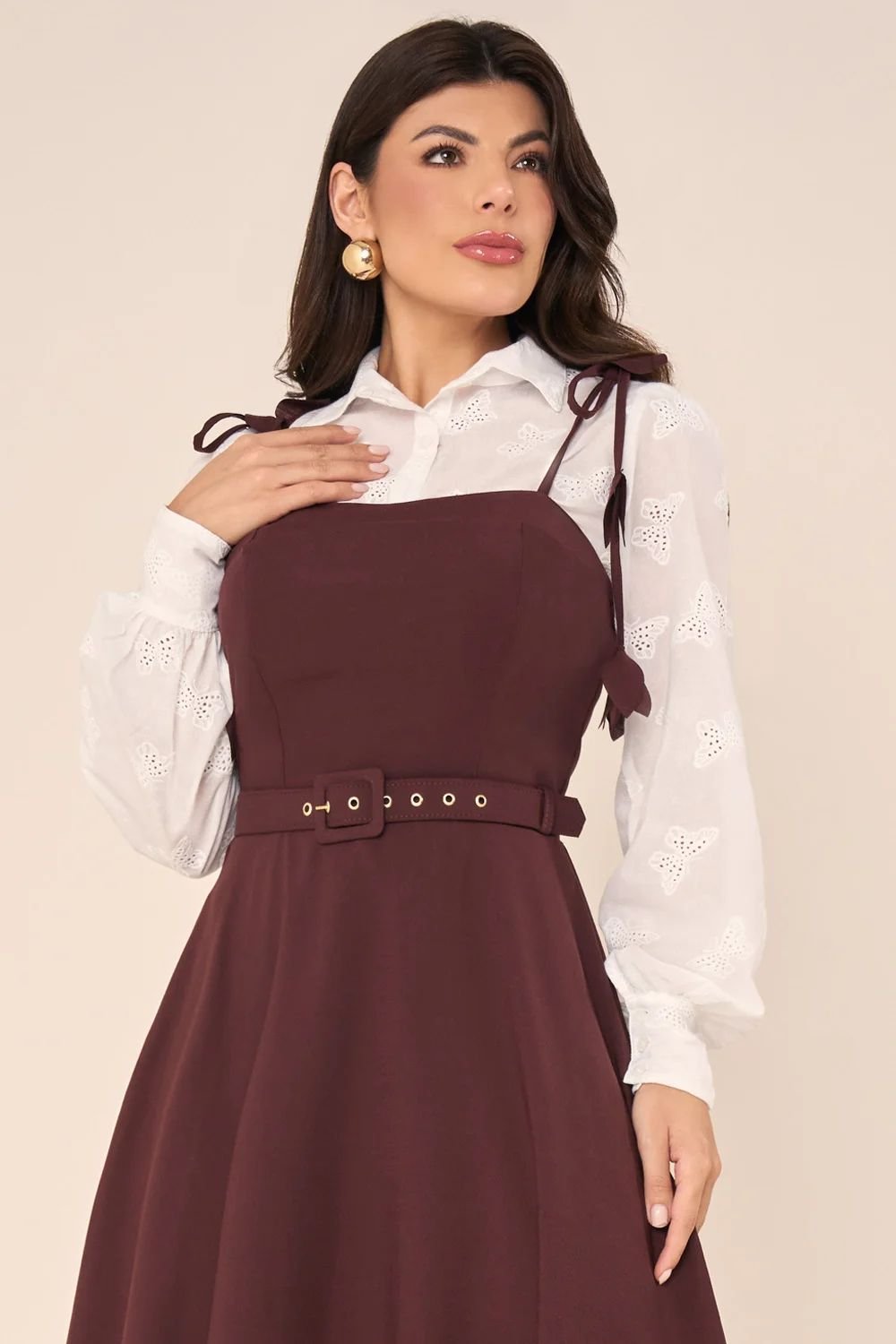 Vestido Midi Marrom com Camisa Bordada - Fascinius - Imagem 5
