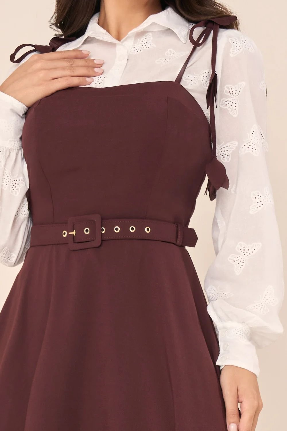 Vestido Midi Marrom com Camisa Bordada - Fascinius - Imagem 4