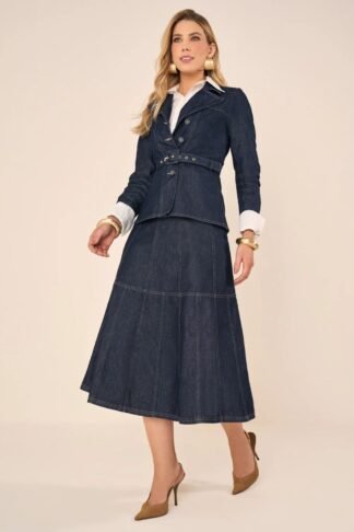 Conjunto Blazer e Saia Midi Jeans - Fascinius