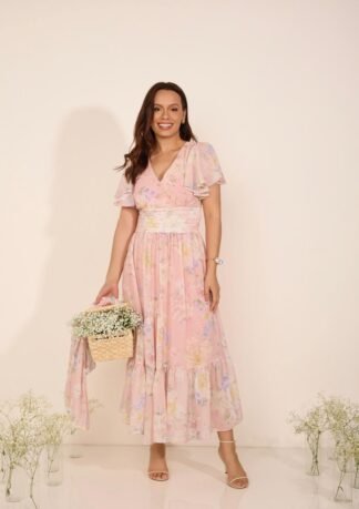 Vestido midi floral Rosê Joice- Jany Pim