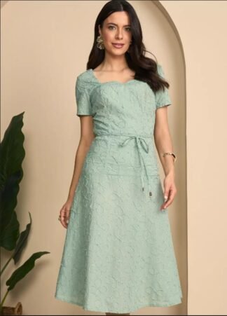 VESTIDO BORDADO DE TRICOLINE VERDE 811440 - LAURA ROSA