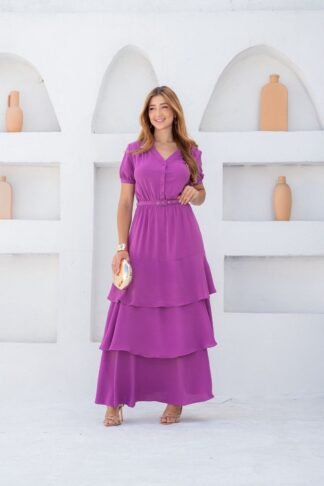 Vestido Roxo com babados - Lecler