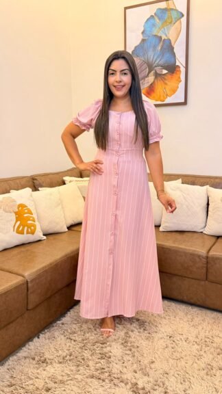 Vestido max midi com botões funcionais e bojo